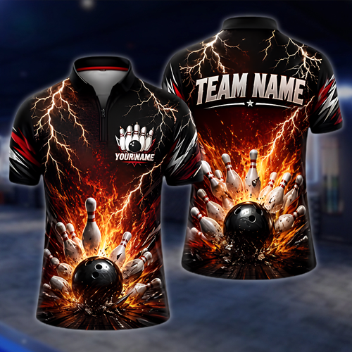 Personalized Thunder Fire Bowling Jersey For Men, Custom Flame Team Bowling Shirts BZ0868 BOW0078