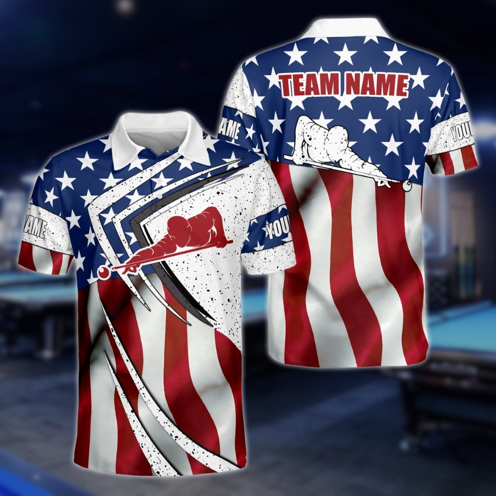 Custom American Flag Billiard Polo Shirts For Men, Custom Patriotic Pool Player Shirts BLD0213