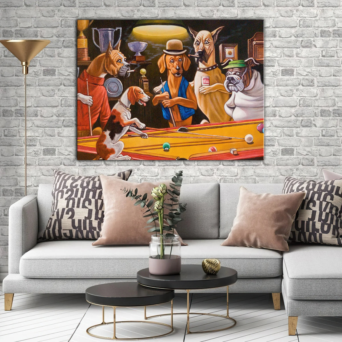 Dogs Playing Billiards Art Reproduction Horizontal Canvas ORN0150