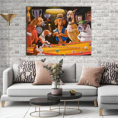 Dogs Playing Billiards Art Reproduction Horizontal Canvas ORN0150