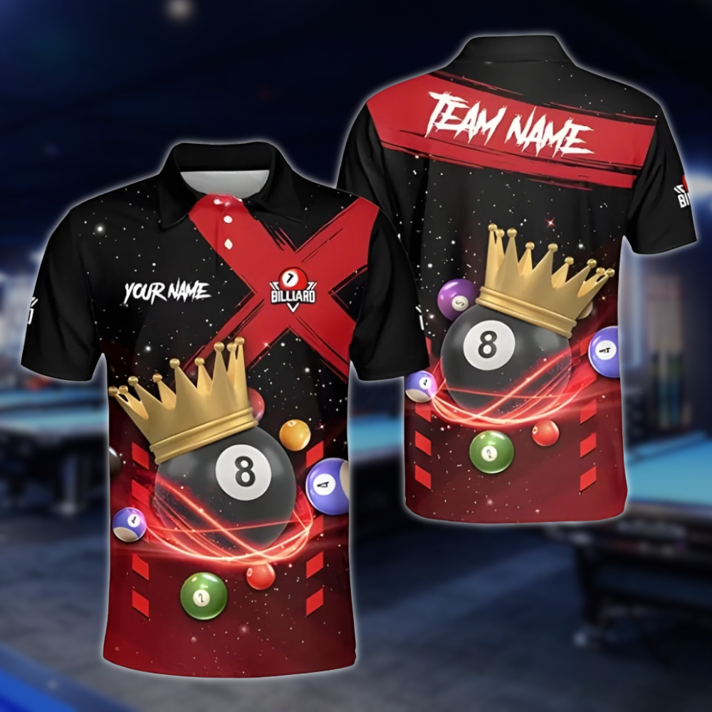 Custom King 8 Ball Polo Shirt For Men, Custom Pool Billiard Team Shirts BLD0177