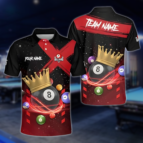 Custom King 8 Ball Polo Shirt For Men, Custom Pool Billiard Team Shirts BLD0177
