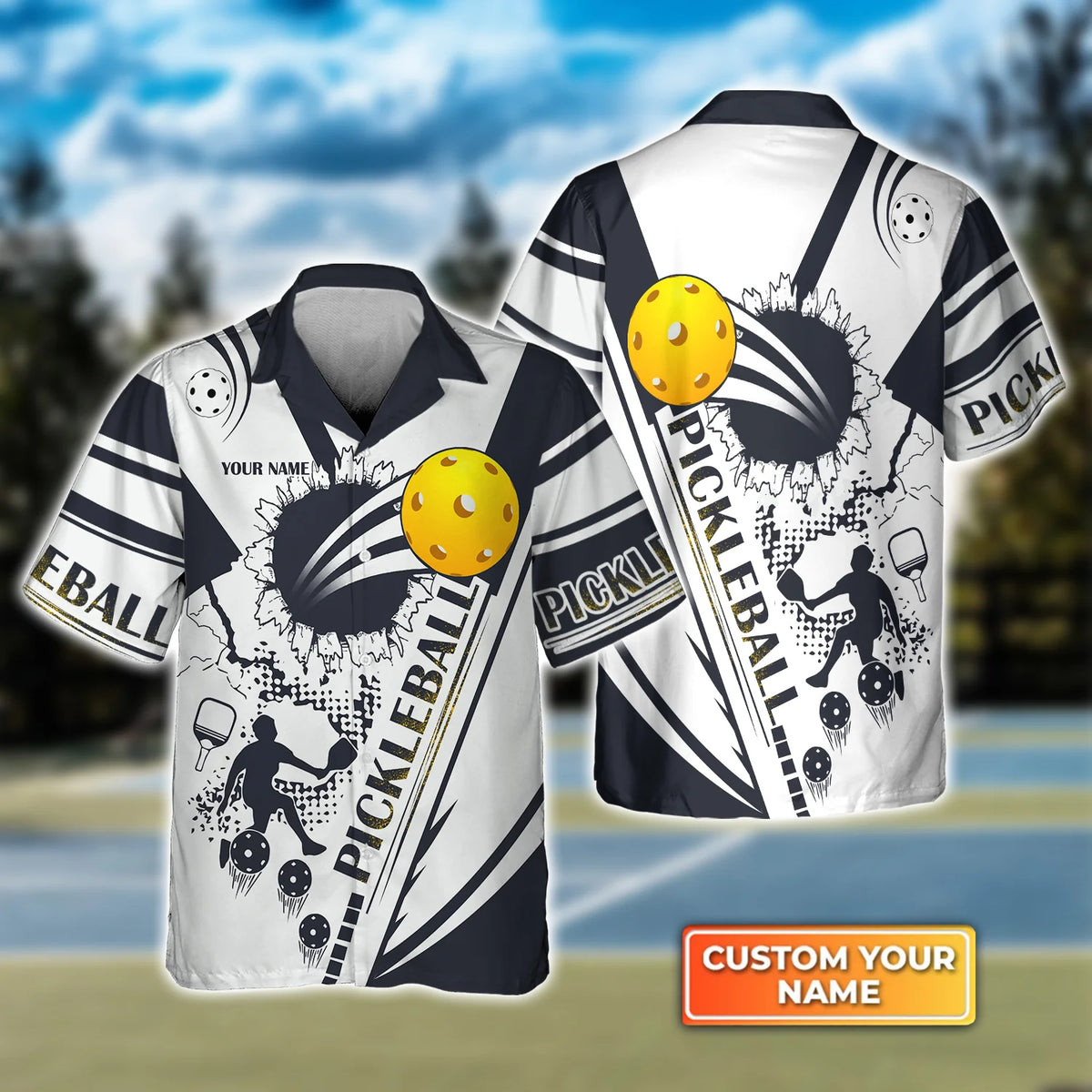 Pickleball Black And White Personalized Name 3D Hawaiian Shirt QB95 Gift For Pickleball Player PKL0019