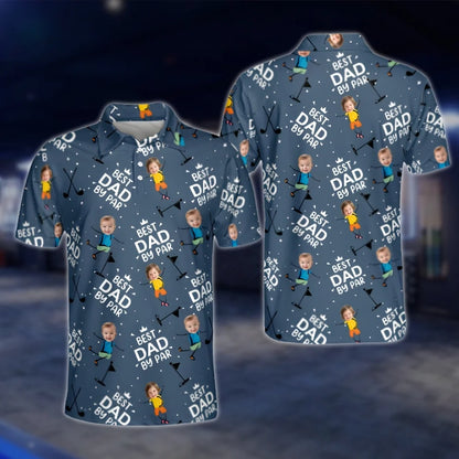 Custom Kid Faces Blue Golf Polo Shirt For Men, Custom Father's Day Golf Shirt With Photo GOF0103