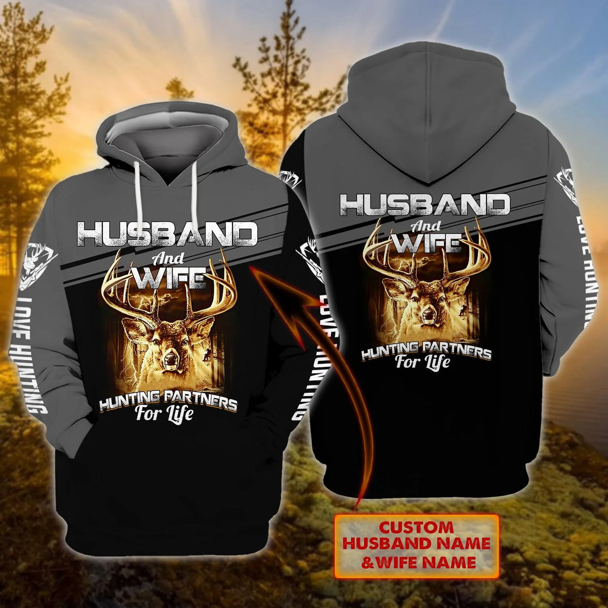 Husband And Wife Hunting - Personalized Name 3D Hoodie HNT0005