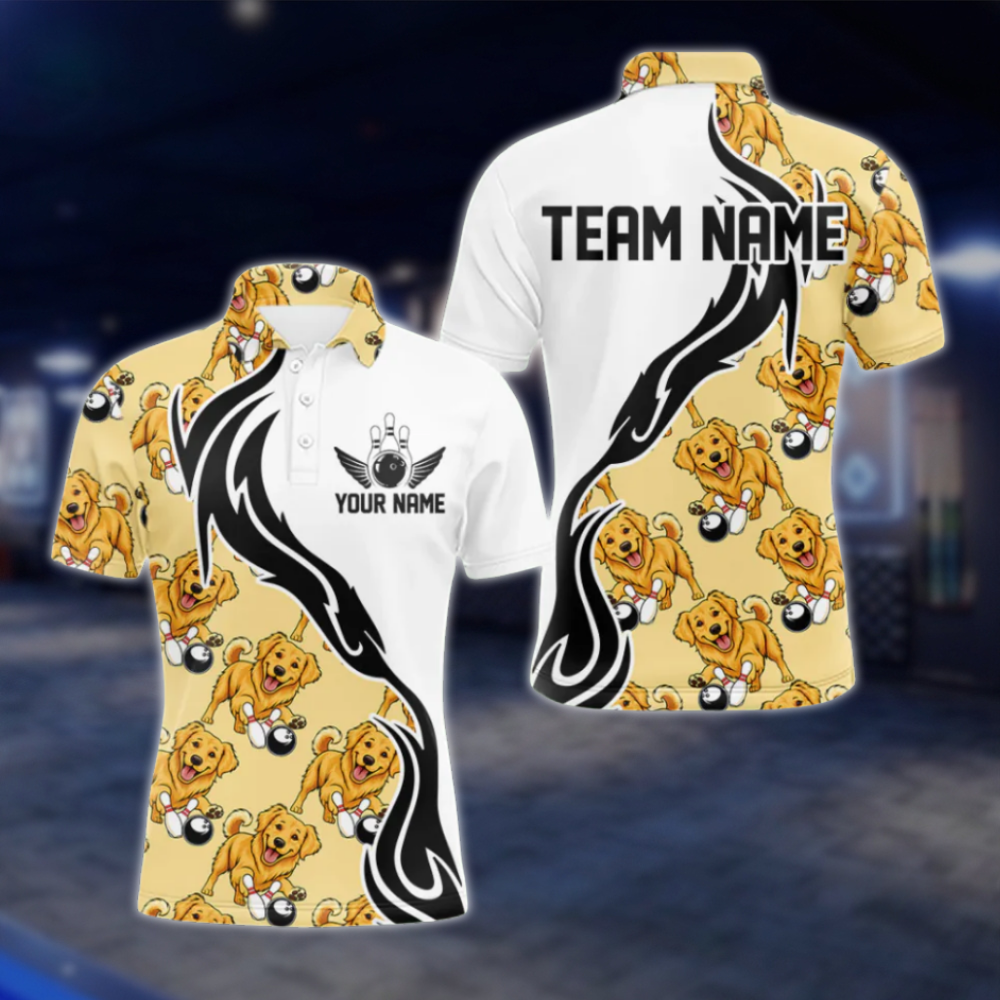 Golden Retriever Custom Mens Bowling Polo Shirt, Custom Dog Lover Bowling Team Shirts BZ0485 BOW0279