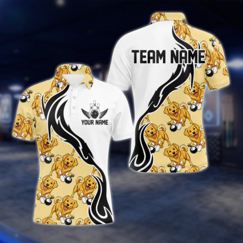Golden Retriever Custom Mens Bowling Polo Shirt, Custom Dog Lover Bowling Team Shirts BZ0485 BOW0279