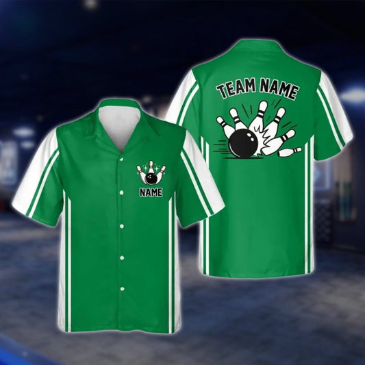 Custom Green White Retro Bowling Hawaiian Shirt For Men Women, Custom Retro Bowling Team Shirts BE0107 BOW0327