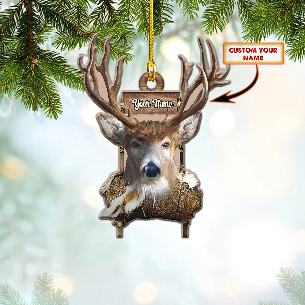 Deer Hunting Christmas Gift Personalized Shaped Ornament Tad ORN0038