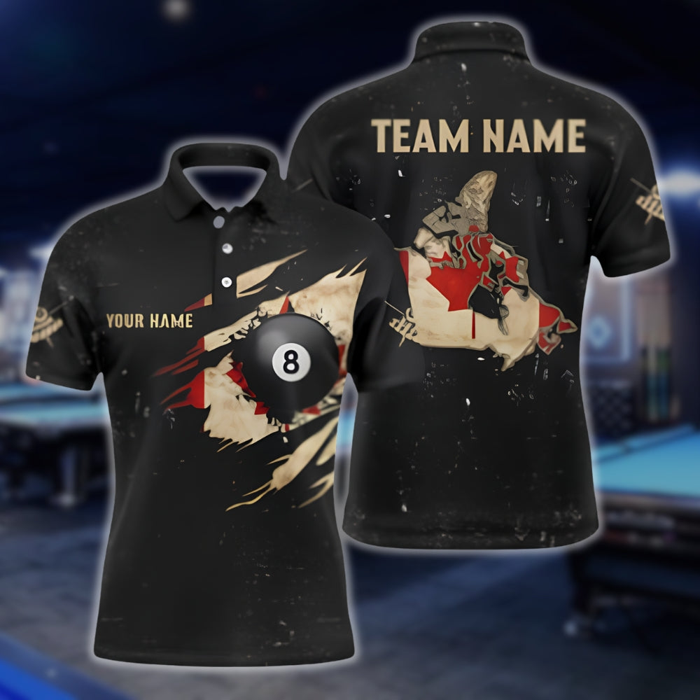 Custom Retro Canada Flag 8 Ball Polo Shirt For Men, Custom Canada Pool Billiard Team Shirts BLD0052