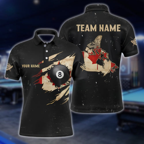 Custom Retro Canada Flag 8 Ball Polo Shirt For Men, Custom Canada Pool Billiard Team Shirts BLD0052