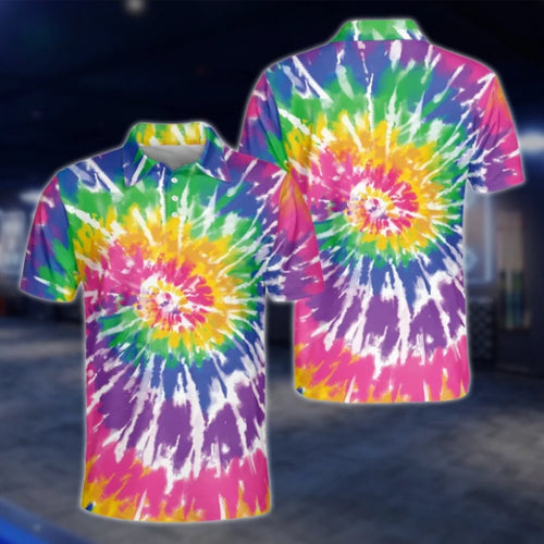 Tie Dye Colorful Golf Mens Polo Shirt, Tie Dye Golf Shirt Mens GOF0165