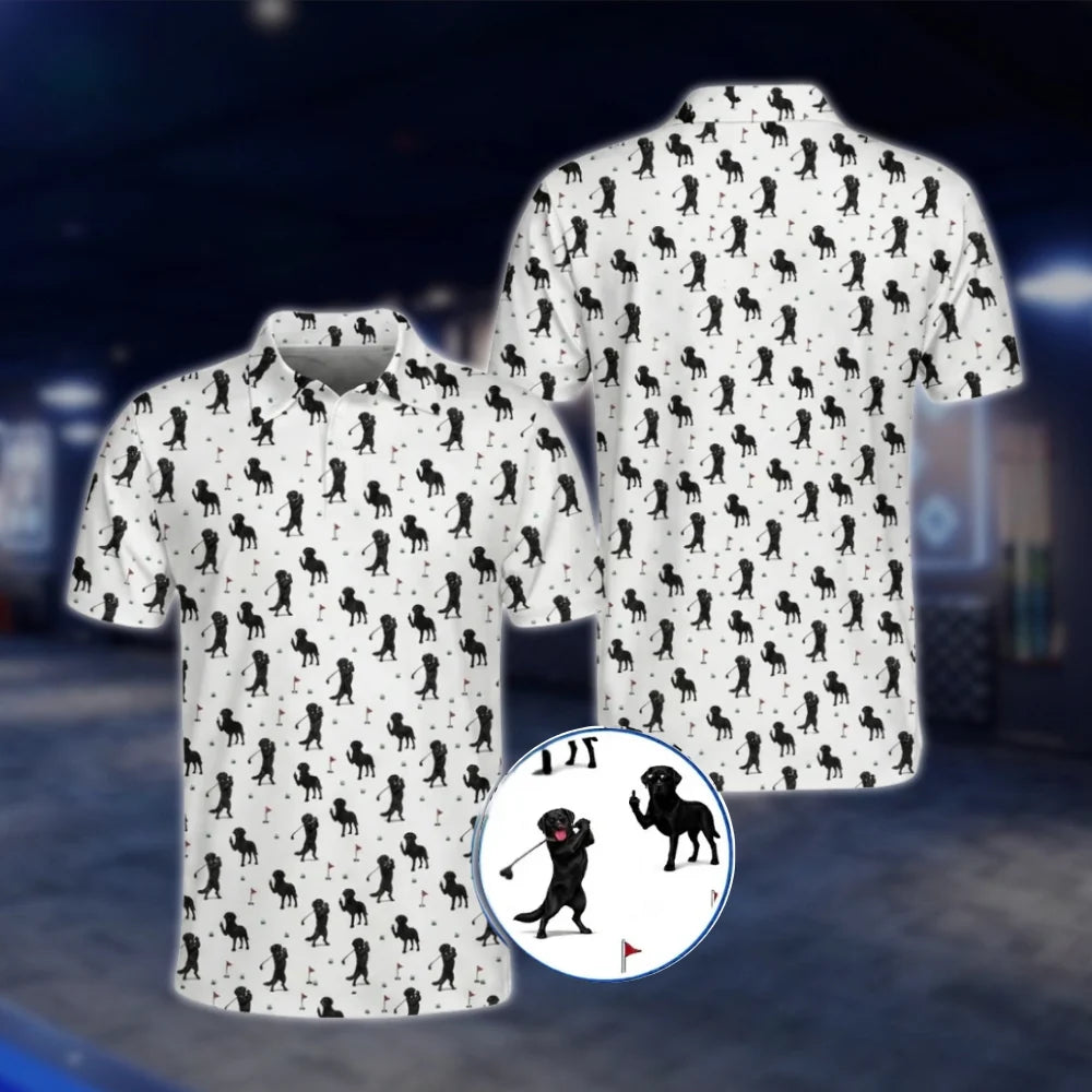 Mens Black Labrador Golf Polo Shirt, Black Labrador Dog Golf Shirts GOF0054