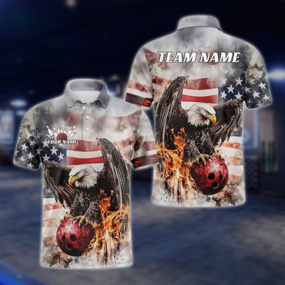 Custom Eagle USA Flag Bowling Polo Shirt Mens, Custom Eagle Bowling Shirts Team BZ0489 BOW0283