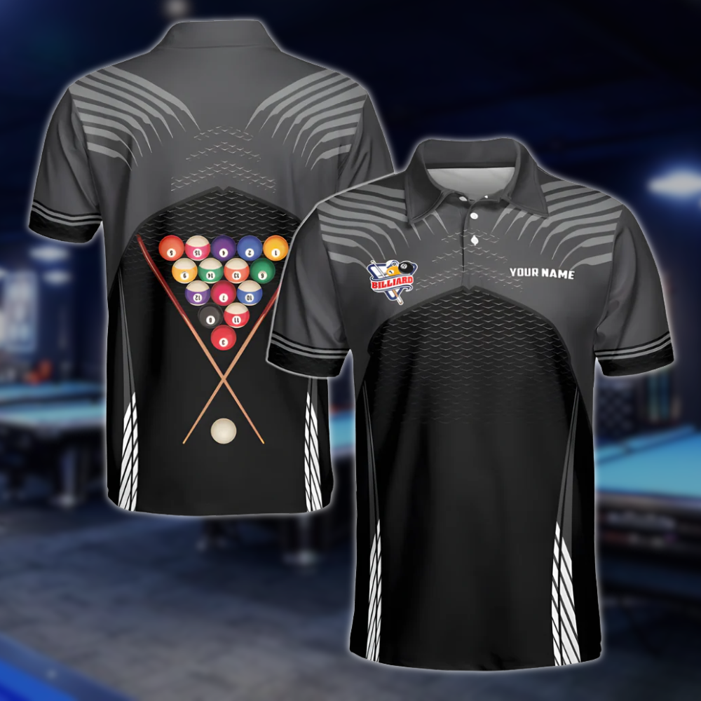 Custom Back Grey Billiard Polo Shirt For Mens, Custom Billiard Shirts BLD0184
