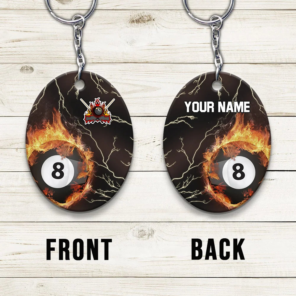 Billiard 8 Ball Thunder Fire Flame Personalized Name 3D Keychain Gift For Billiard Players ORN0177