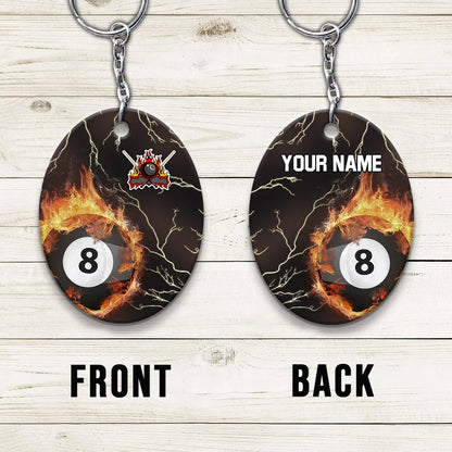 Billiard 8 Ball Thunder Fire Flame Personalized Name 3D Keychain Gift For Billiard Players ORN0177