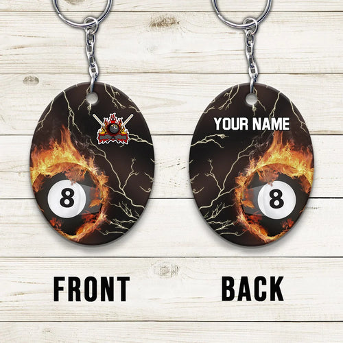 Billiard 8 Ball Thunder Fire Flame Personalized Name 3D Keychain Gift For Billiard Players ORN0177