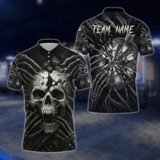 Custom Skeleton Black Darts Polo Shirt Mens, Custom Skull Dart Team Shirts DAT0411