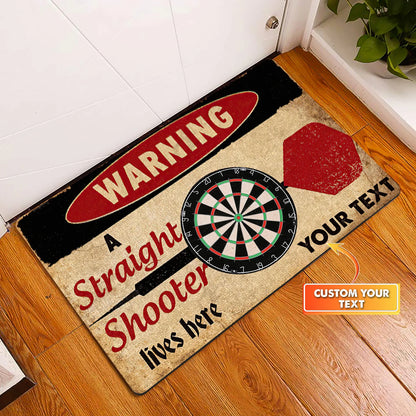 Warning A Straight Shooter Lives Here Personalized Doormat Gift For Darts Player ORN0148