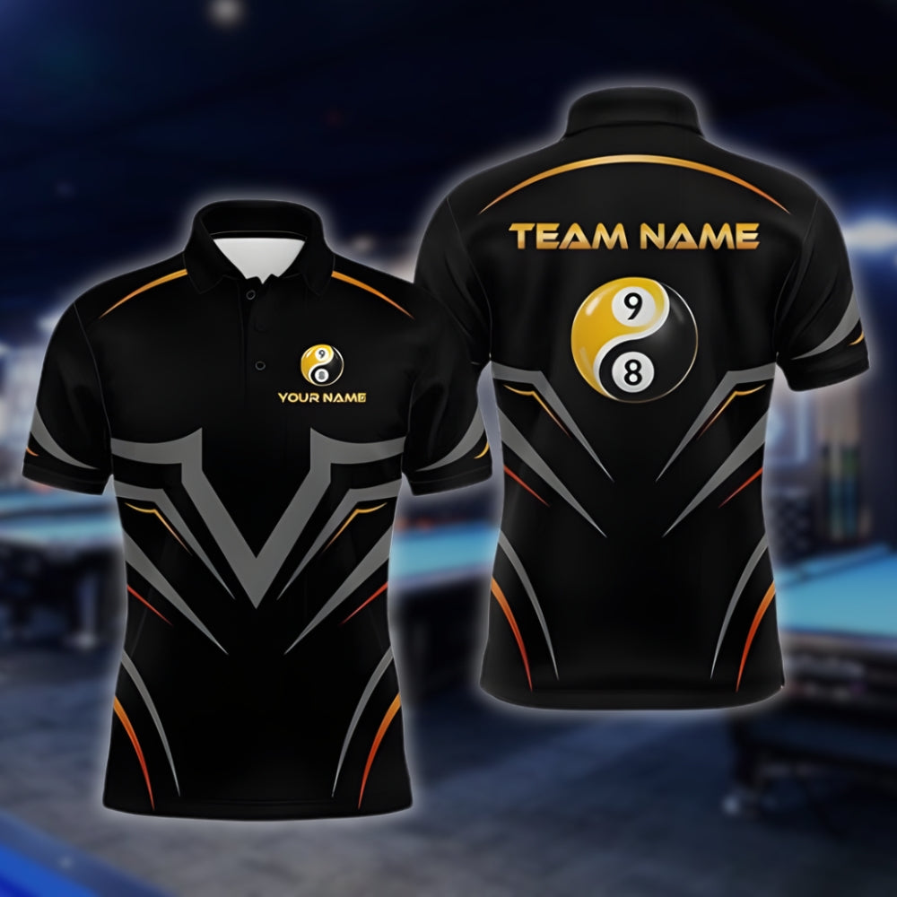 Custom 8 Ball 9 Ball Billiard Mens Polo Shirt, Custom Team Black Billiard Shirts BLD0002