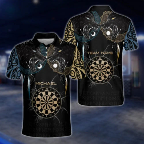 Custom Wolf Viking Tribal Dart Polo Shirt For Men, Custom Wolf Team Dart Shirts DAT0239