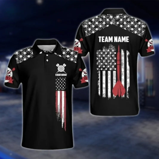 Custom American Flag Dart Mens Polo Shirt, Custom Patriot Dart Team Shirts DAT0360