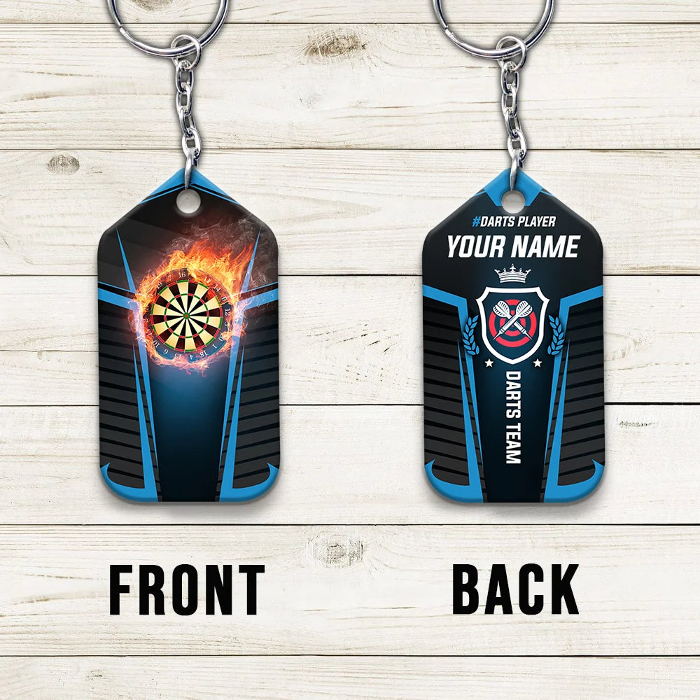 Darts Board In Flames Personalized Name 3D Keychain For Darts Team Player ORN0205