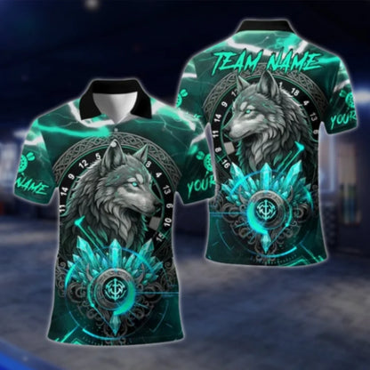 Custom Wolf Cyan Dart Mens Polo Shirt, Custom Wolf Dart Team Shirts DAT0364