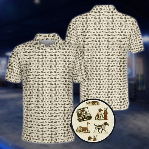 Pointer Dog Mens Beige Golf Polo Shirts, Pointer Golf Shirts For Dog Lover GOF0236