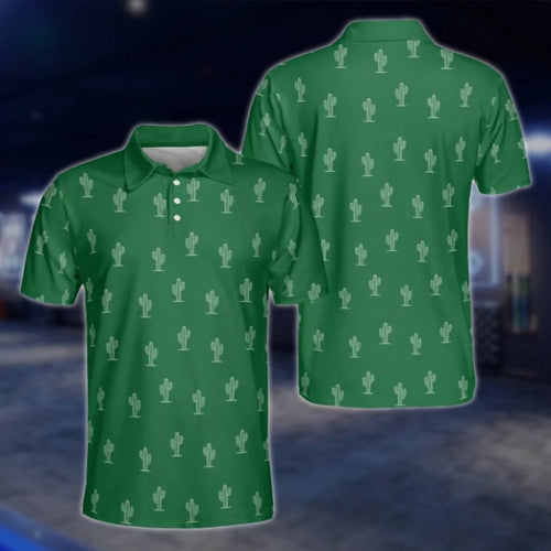 Green Cactus Golf Men's Polo Shirt, Cactus Golf Shirt GOF0136