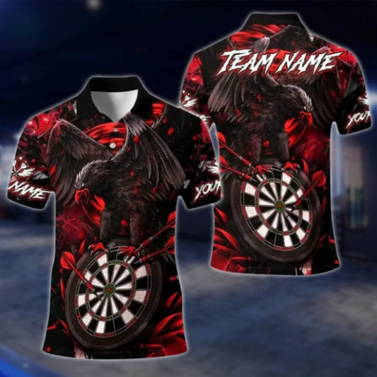 Custom Crow Black And Red Dart Polo Shirt For Men, Custom Crow Dart Team Shirts DAT0386
