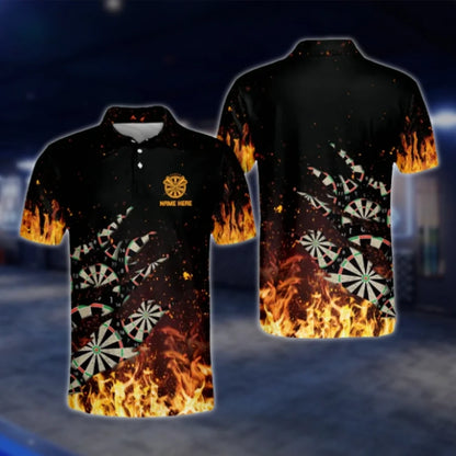 Custom Fire Flame Dart Polo Shirt For Men, Custom Name Flame Dart Shirts DAT0250