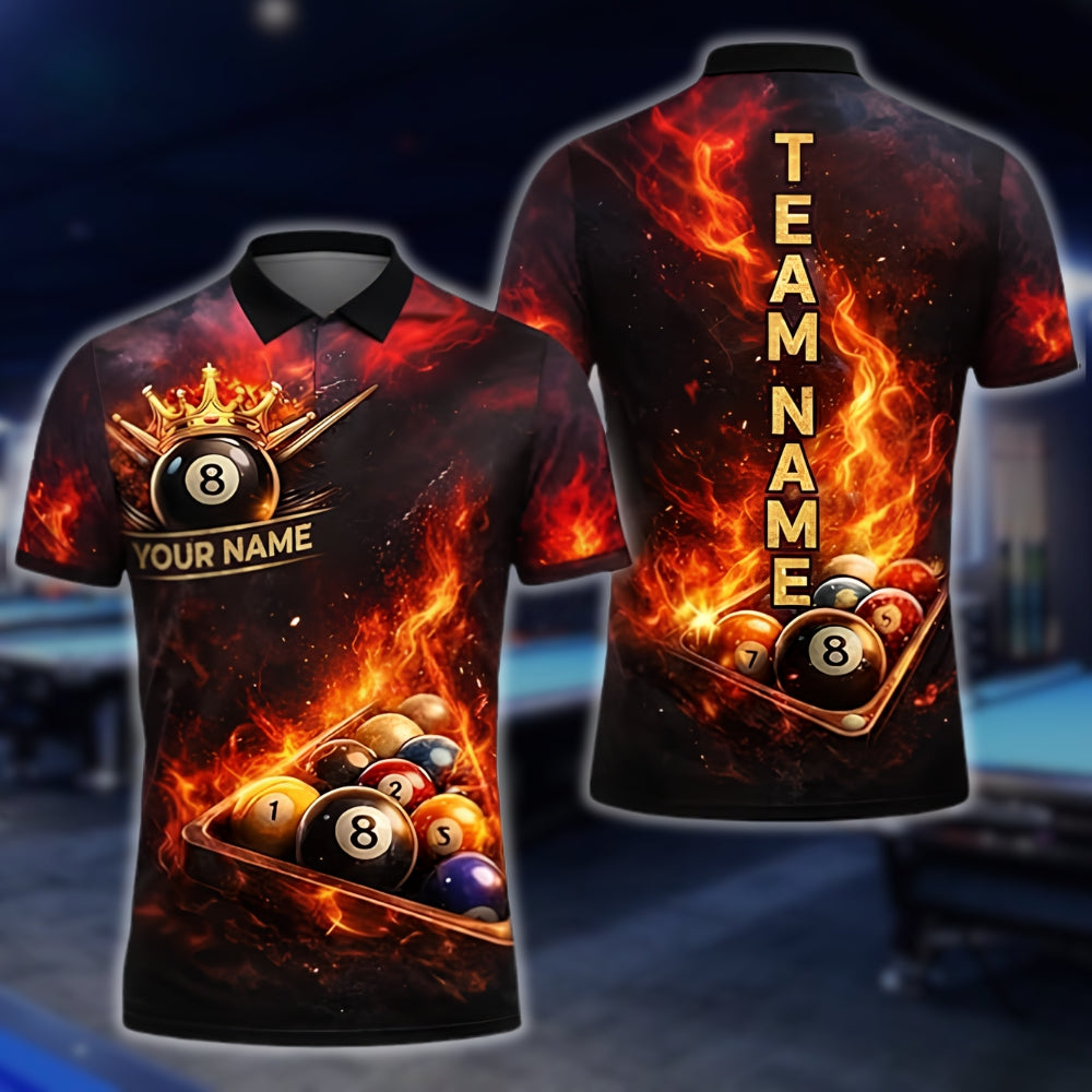 Custom Flame Billiard Polo Shirt For Men, Custom Flame Billiard Team Shirts BLD0054