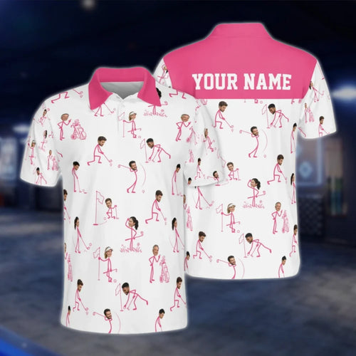 Custom Faces With Stick Figure Golf Polo Shirt Men, Custom Funny Golf Shirts With Photo GOF0065