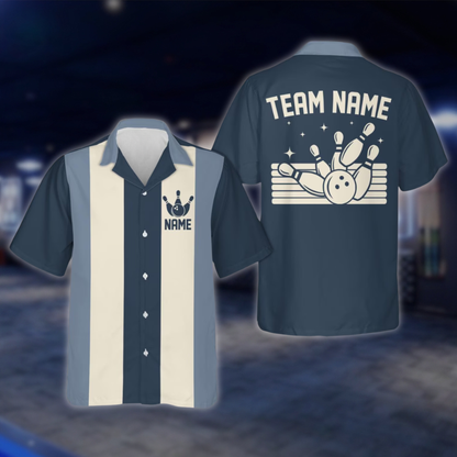 Personalized Blue Retro Bowling Hawaiian Shirt Men, Custom Retro Bowling Shirt For Team BE0219 BOW0151