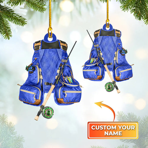 Fishing - Custom Shaped Ornament - Fishing Vest Orange Ornament Blue 02.2 ORN0030