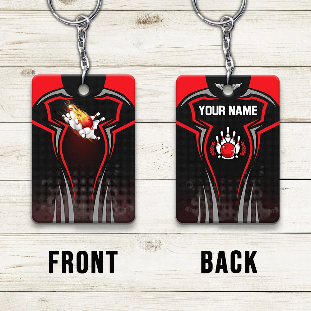 The Red Bowling Ball Crashing The Pins Personalized Name 3D Keychain ORN0168