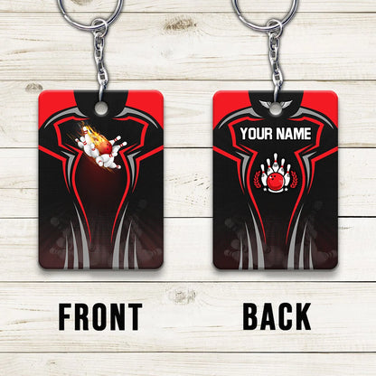 The Red Bowling Ball Crashing The Pins Personalized Name 3D Keychain ORN0168