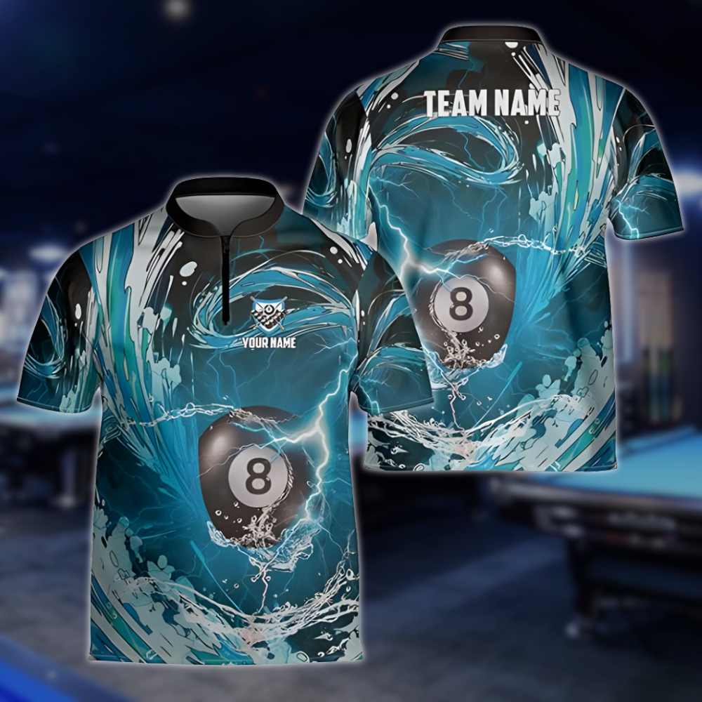 Custom Blue Wave Thunder Billiard Team Jersey For Men, Custom Billiard Shirts BLD0238