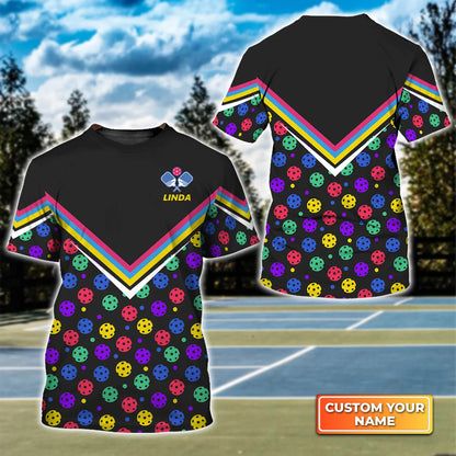 Pickleball Pattern In Black Personalized Name 3D Tshirt QB95 Gift For Pickleball Player PKL0118