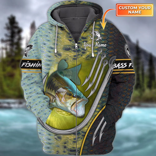 Bass Fishing - Personalized Name 3D Zipper Hoodie - 1308 FISH0059