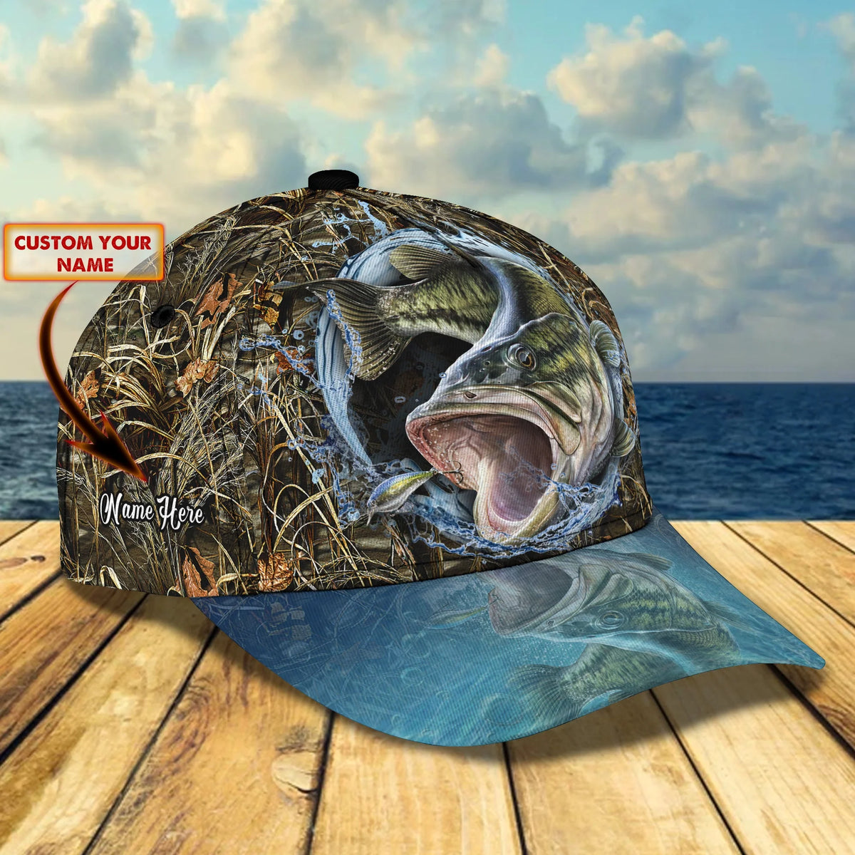 Bass Fishing 2 - Personalized Name Cap FISH0221