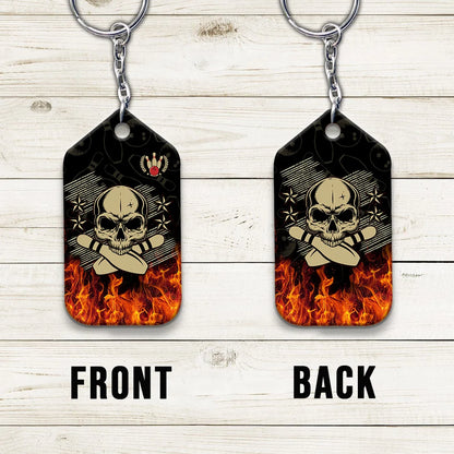 Skull Bowling In Fire Keychain ORN0172