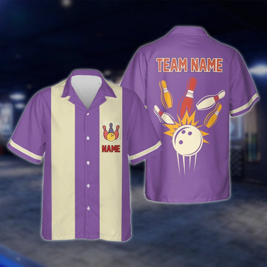 Custom Retro Bowling Hawaiian Shirt For Men Women, Purple Custom Retro Bowling Shirts BE0049 BOW0362