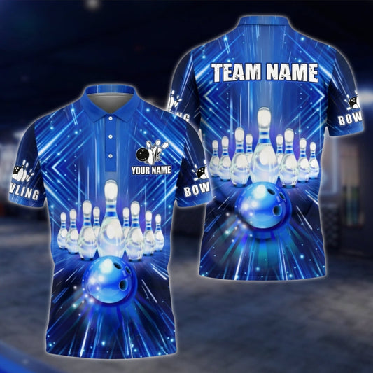 Custom Mens Blue Bowling Team Polo Shirt, Custom Bowling Shirts BA0023 BOW0470