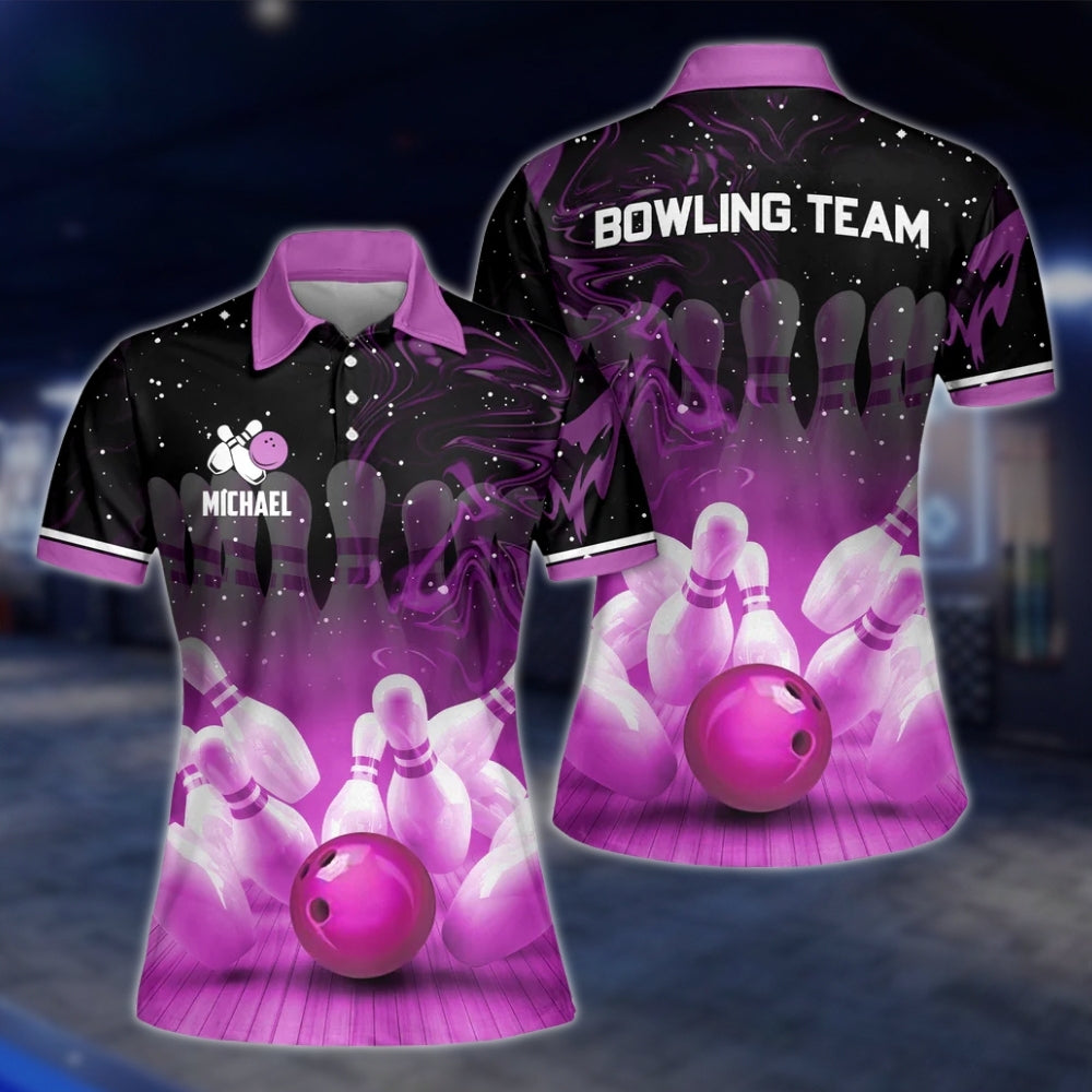 Custom Team Purple Black Bowling Womens Polo Shirt, Custom Bowling Team Shirt Ladies BZ0162 BOW0239