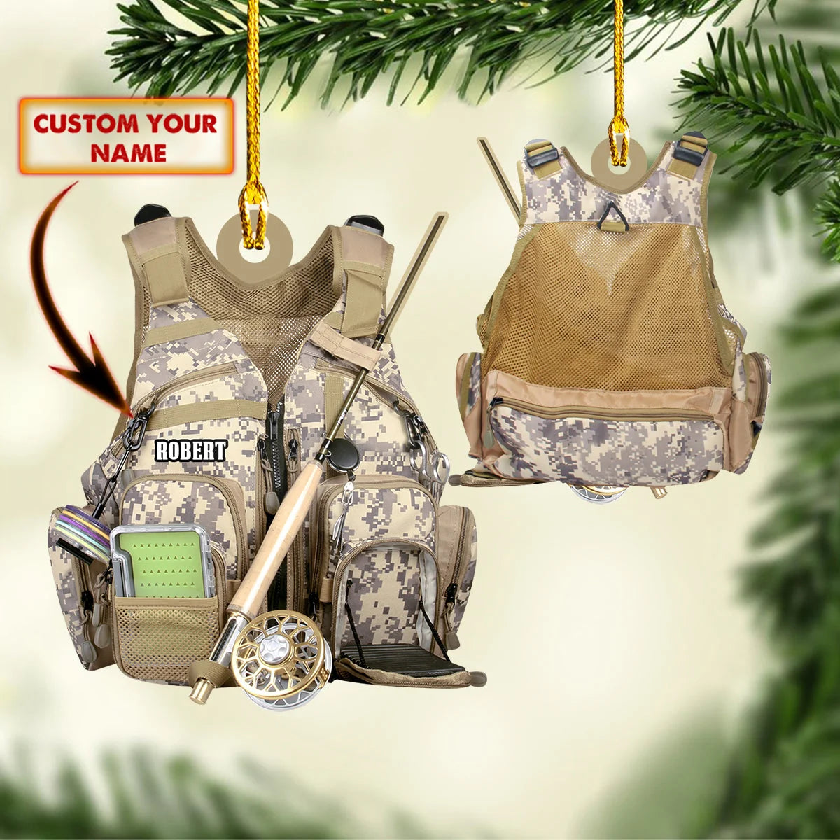 Custom Shaped Ornament - Fishing Vest ORN0055