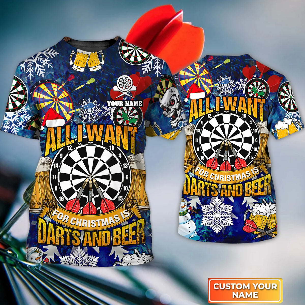 All I Want For Christmas Is Darts And Beer Personalized Name 3D Tshirt For Darts Player Tad ORN0258