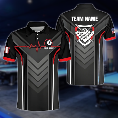 Custom Team 8 Ball Black Billiard Polo Shirt For Mens, Custom Pool Billiard Shirts BLD0178